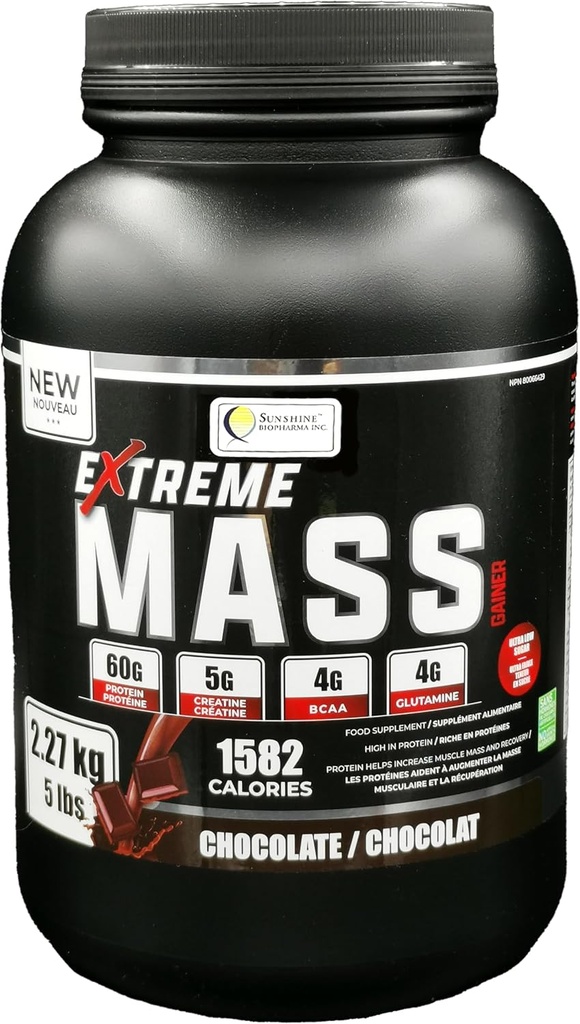 Extreme Mass Gainer Muscle Builder, 5 lbs (2.27 kg) Calorie basse di zucchero per allenamenti intensivi