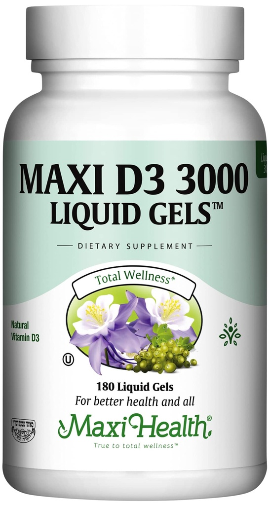 Vitamina D3 3000 IU 75 mcg Integratore di vitamina D per le ossa sane, denti, supporto immunitario - VIT D3 Integratore Facile da ingoiare Non OGM, Supplemento per gli uomini e le donne – Kosher 180 Gel