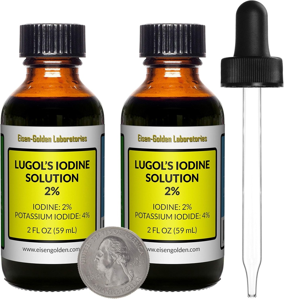 Iodio di Lugol / 2% Soluzione / 4 Oz in due bottiglie di vetro d'ambra / Gocce libere / USA