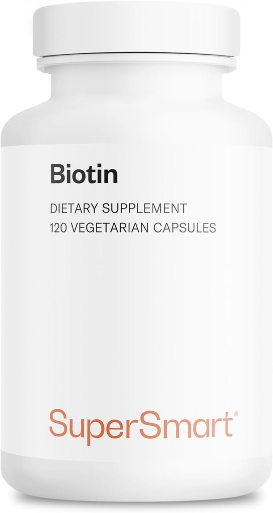 Supersmart - Biotin 10.000mcg / 10g al giorno (alta potenza) - Vitamina B7 Biotina Supplemento - Capelli sani, Pelle & Unghie | Non OGM & Gluten Free - 120 capsule vegetariane