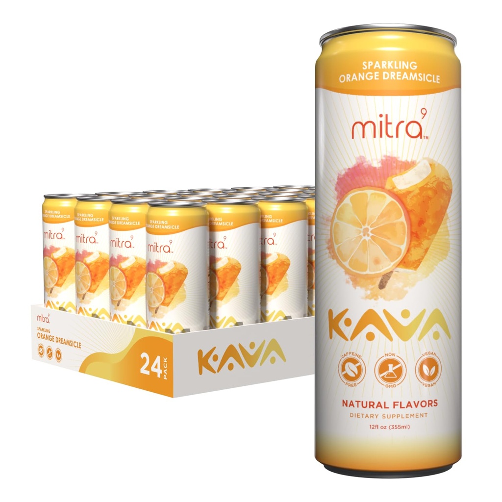 MITRA-9 Bevande botaniche - Arancione Dreamsicle Scintillante Kava Bere con Kava Root Extract - Mood Enhancer - Plant Based - Promuove Natural Calm & Clarity (12 Fl. Oz) (24)