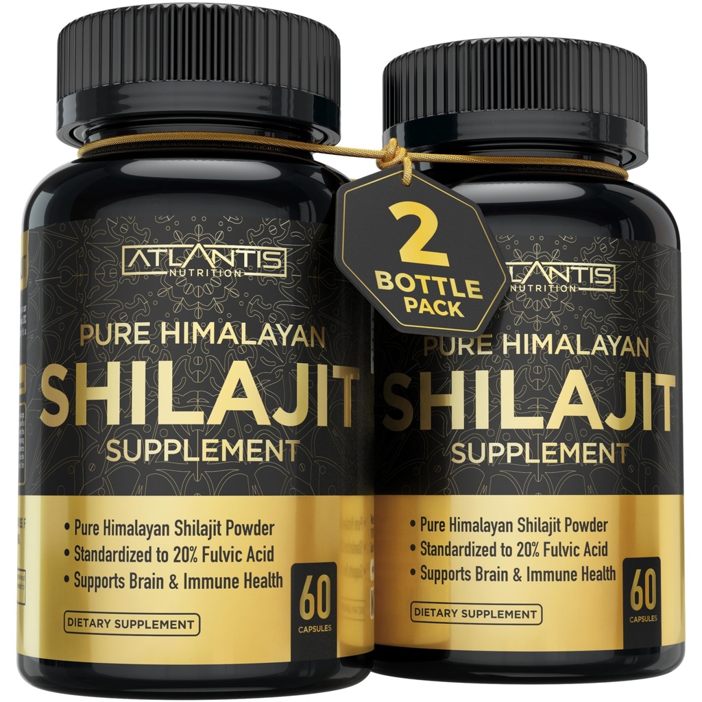 Atlantis Nutrition Himalayan Shilajit Capsule Formulato con 20% acido Fulvic | 1000MG Per Serving — 10:1 Estratto | USA Made | Integratore Shilajit Himalayan per Uomini e Donne | 120 capsule