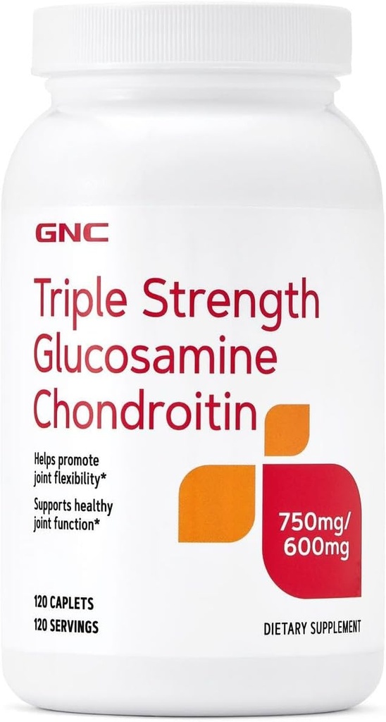 GNC Triple Strength Glucosamine Chondroitin 750mg/600mg, 120 Caplets, Supporta la funzione congiunta sana