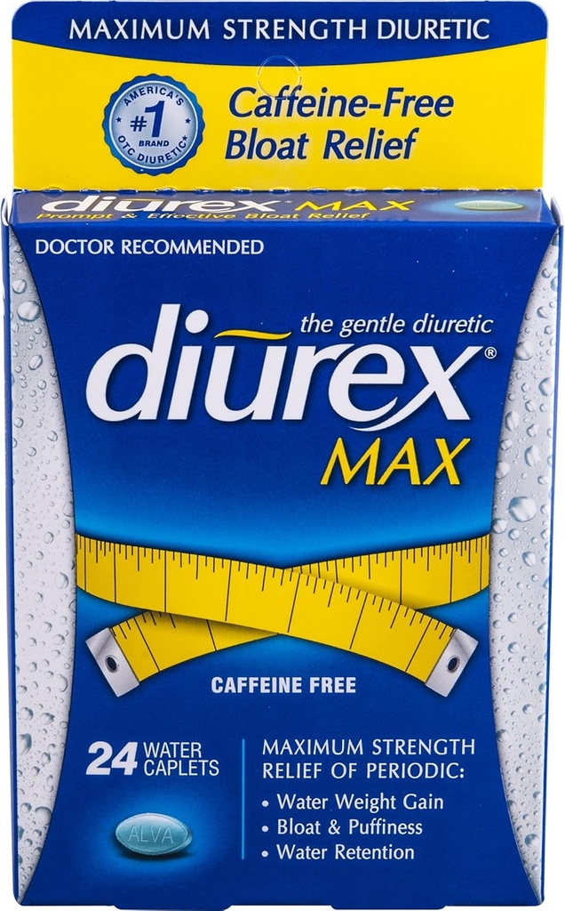 Diurex Max Water Caplets Caffeine Free - 24 Caplets, Confezione da 2