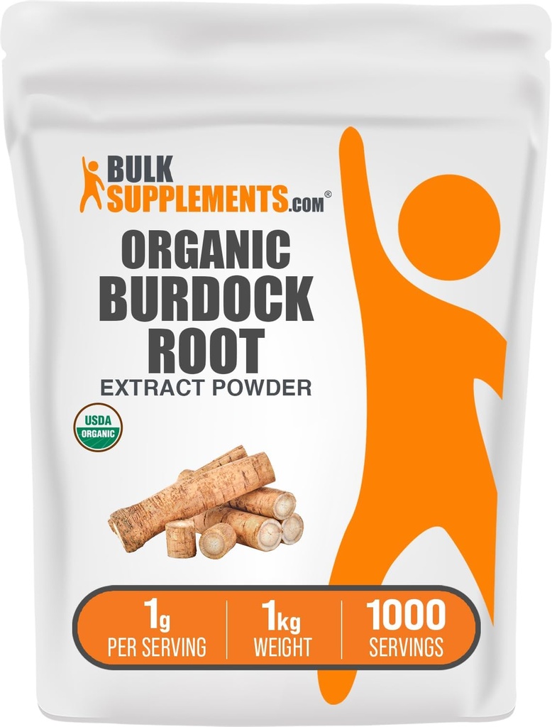 BulkSupplements.com Polvere di estratto di radice di Burdock Organico - Polvere di radice di Burdock, supplemento di erbe - Vegan & Gluten Free, 1g per porzione, 1kg (2.2 lbs) (pacchetto di 1)