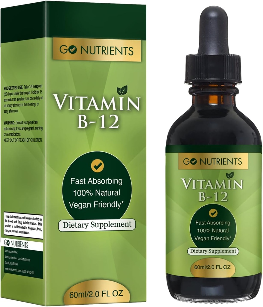 Vitamina B12 Sublingual Methylcobalamin – B-12 Liquid Drops 3000mcg, Organic Raspberry Flavor, Vegan – Supporta energia, Nerve Health & Red Blood Cell Formazione - 2oz (48 Servings)