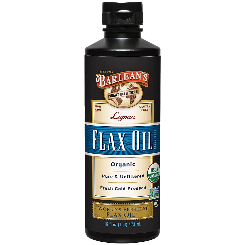 Lignan organico di Barlean Omega 3 Flaxseed olio liquido supplemento per gli uomini e le donne, Cold Press Flax Seeds, 7230mg ALA Fatty Acid, Vegan e Gluten Free, 16 oz