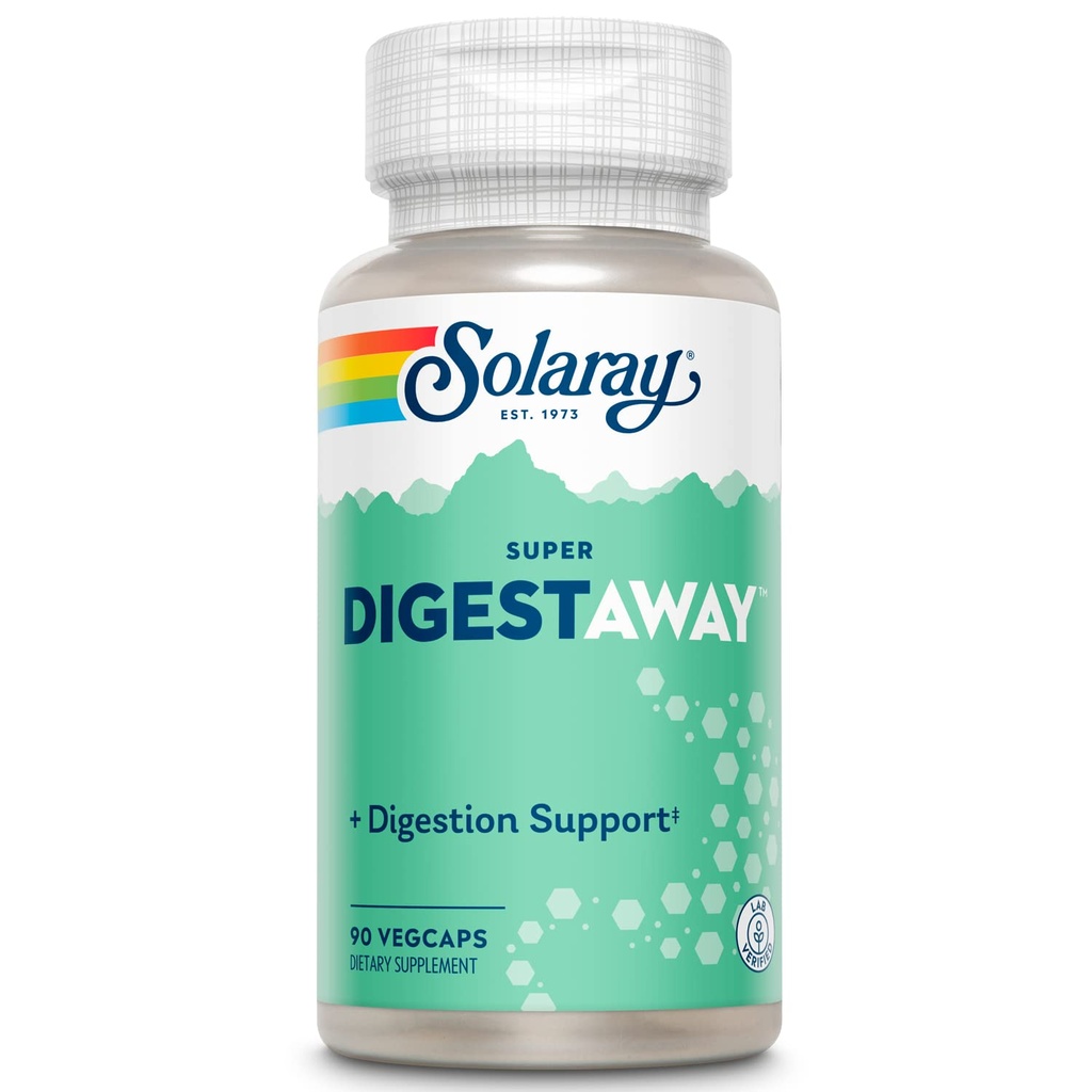 SOLARAY Super Digestaway Digestive Enzymes - Pancreatin, Papain, Ginger, Pepsin, Betaine HCl, Aloe Vera e altro - Digestione e supporto per l'assorbimento dei nutrienti - Lab verificato - 90 VegCaps