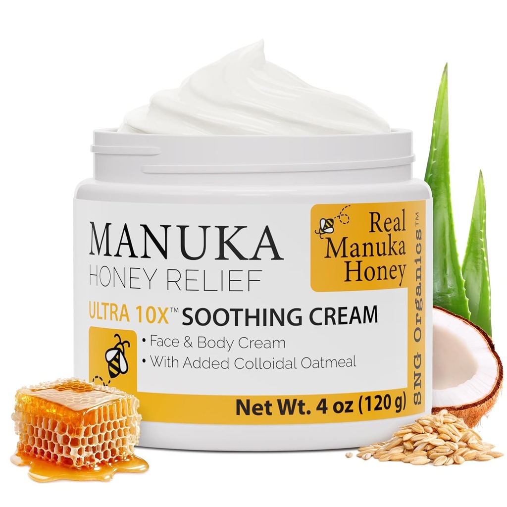 Super Natural Goods Manuka Honey Cream (4oz) – Lozione idratante per tutti i tipi di pelle Adatto per bambini e adulti | Crema corpo idratante con Real Manuka Honey Aloe Vera Juice e Burro di cacao