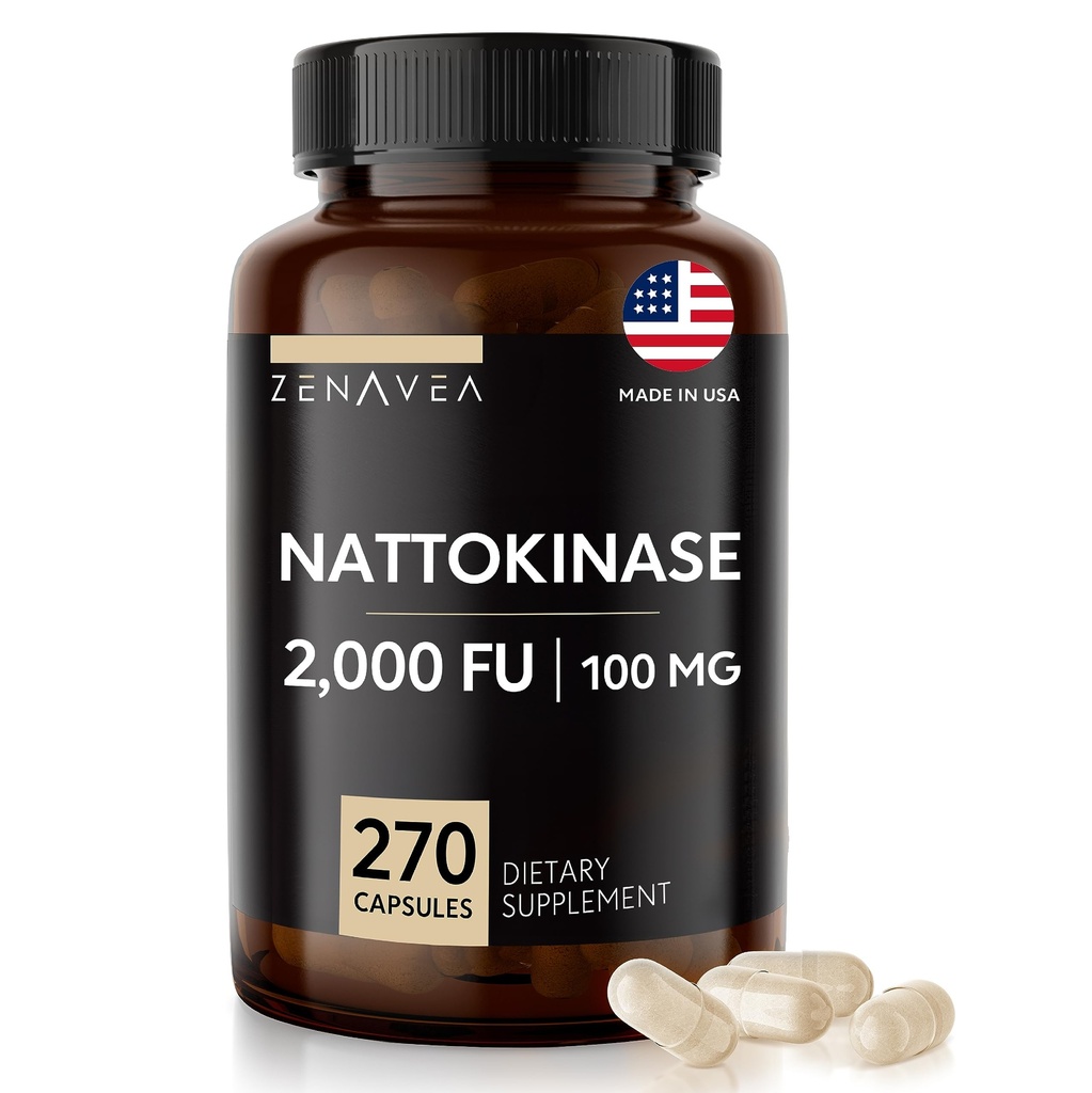 Nattokinase Supplement - 2000 FU di Enzime - 270 Capsule di Nattokinase 100mg - Gluten Free, Non OGM, Vegan