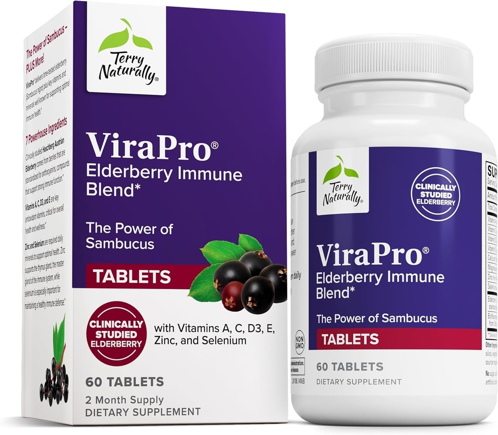 Terry Naturally ViraPro - Integratore con Miscela di erbe per Supporto Immune - Integratore con Elderberry, Zinc & Selenium - Supporto Risposta Immune - 60 Tavole