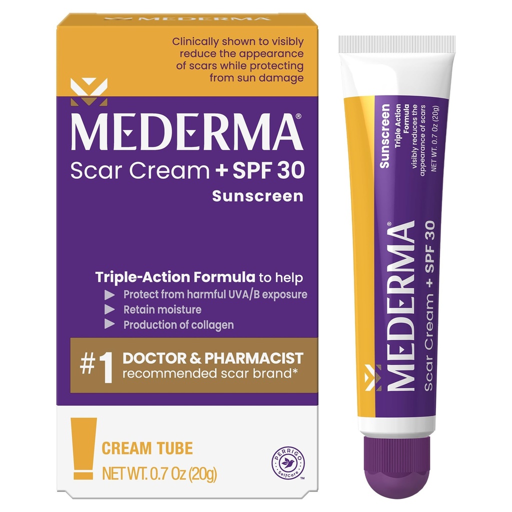 Mederma Scar Cream Plus SPF 30 - Trattamento avanzato delle cicatrici, protegge dal danno solare, riduce l'apparizione di cicatrici da acne, ustioni, chirurgia e lesioni, 0.7 oz