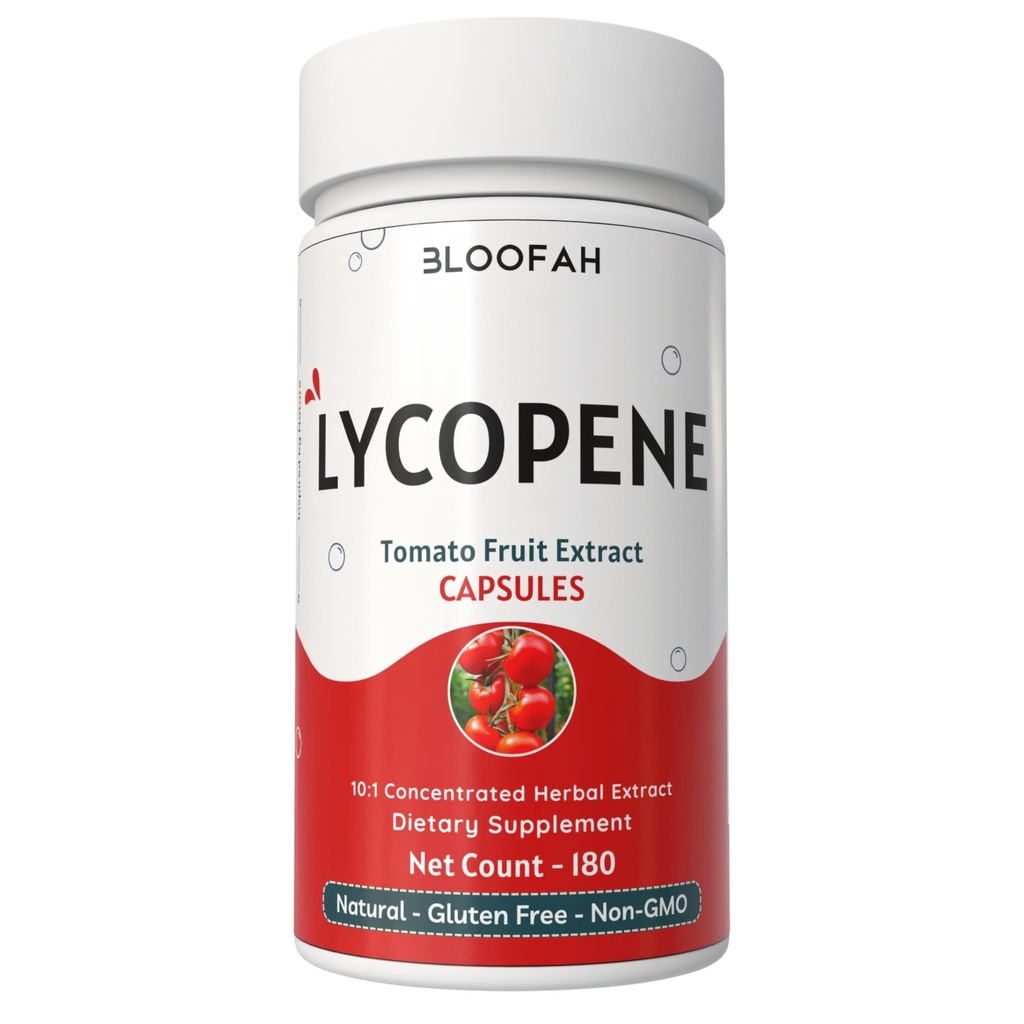 Estratto di pomodoro di licopene 500mg capsule | Licopene naturale ricco supplemento di erbe | Carotenoide naturale | 100% puro, Non OGM & Gluten Formula gratuita - 180 Conte