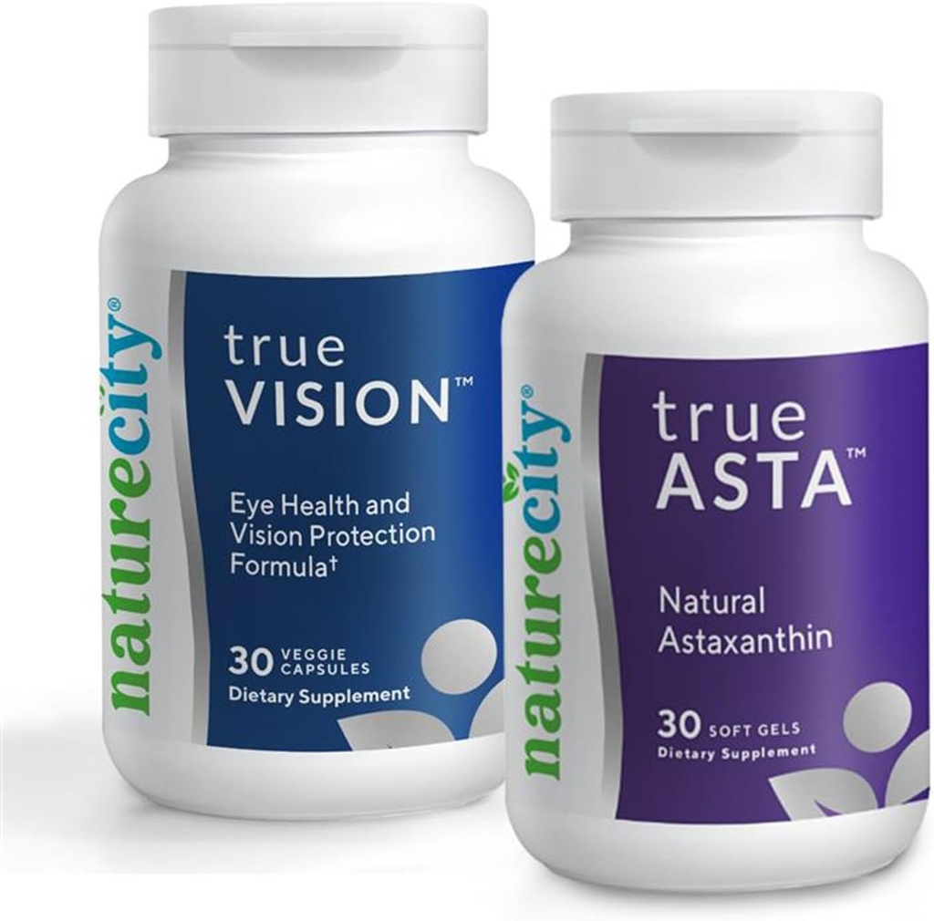 NatureCity Vision Support Bundle| TrueVision Eye Health Formula, 30 Veggie Capsule + TrueAsta Marine