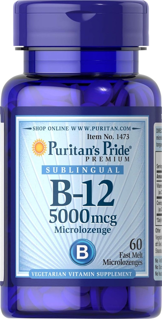 Puritans Pride Vitamin B-12 aiuta a convertire il cibo in energia* 5000 Mcg Sublingual- Microlozenges, 60 conte (Pacchetto di 1)