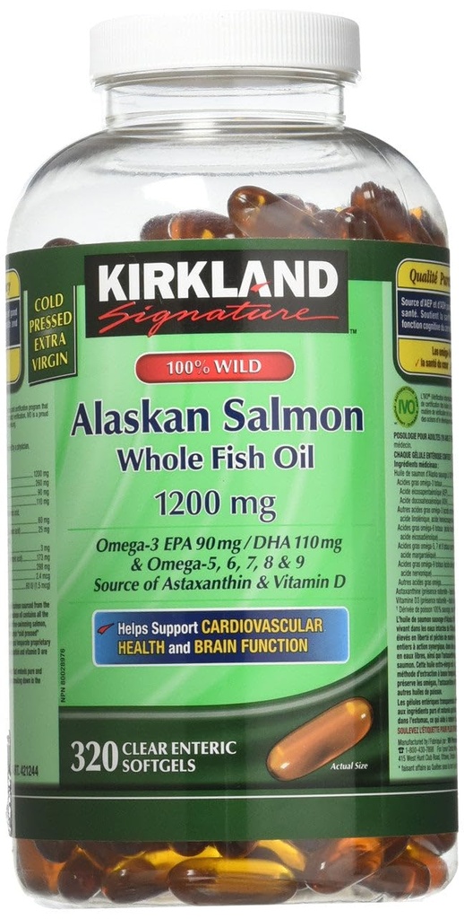 Kirkland Firma 100% Wild Alaskan Salmon Oil 90 EPA 110 DHA 1200mg - 320 Enteric Coated Softgels