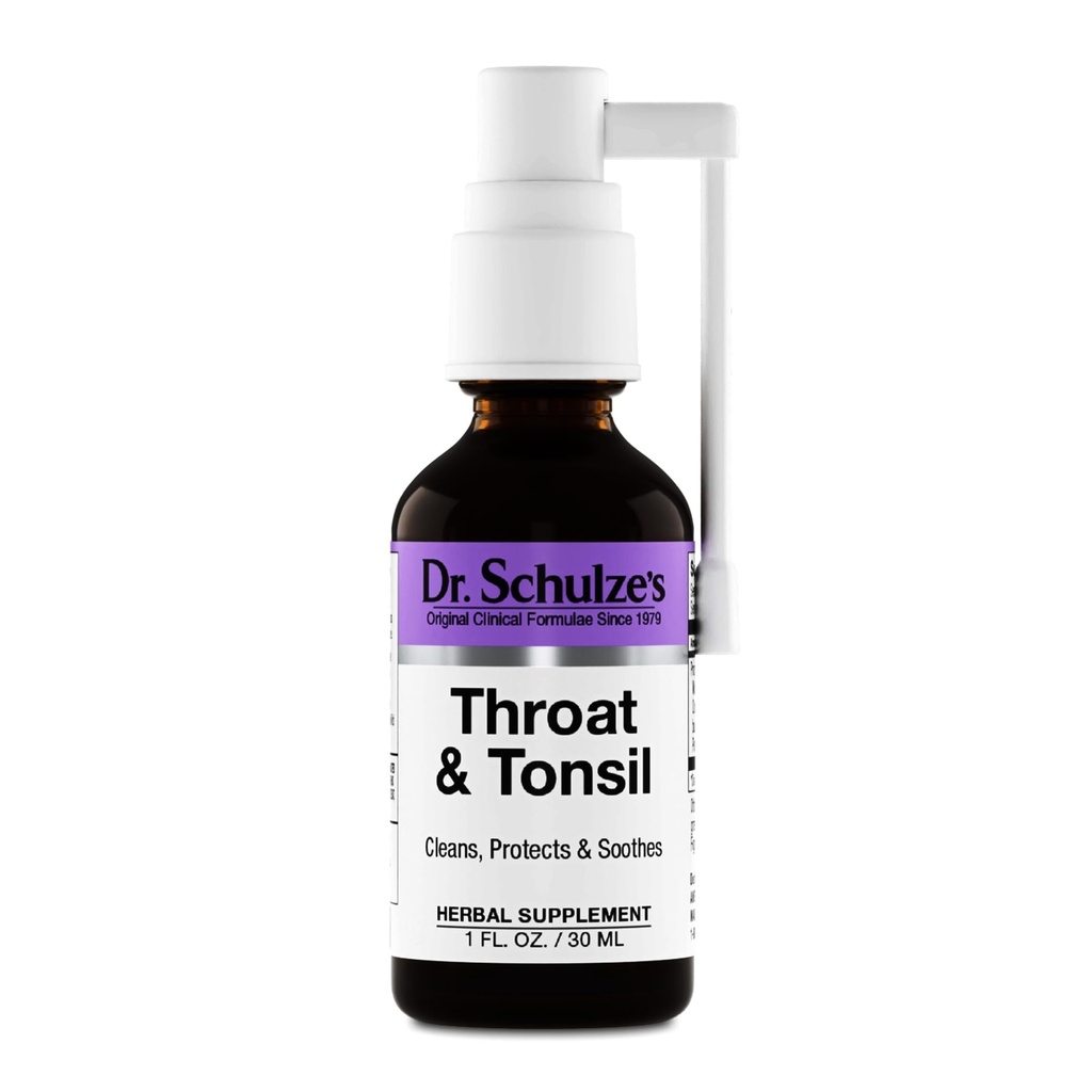 Dr. Schulze's Throat & Tonsil | Cool, Soothe & Protect | Herbal Supplement | Vegan & Kosher | Potente ed efficace | Easy Spray Nozzle | Bottiglia 1 oz