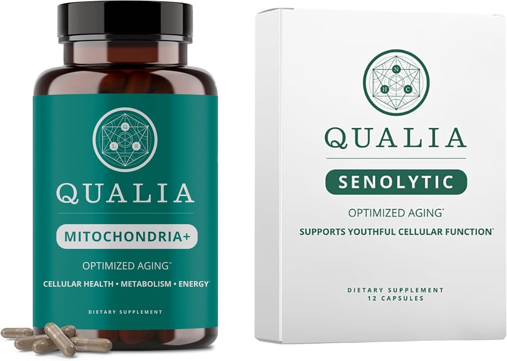 Qualia Life Sciences Bundle Qualia Mitochondria+ & Qualia Senolytic, Integratori di invecchiamento che supporta la riparazione e il ringiovanimento ottimale delle cellule