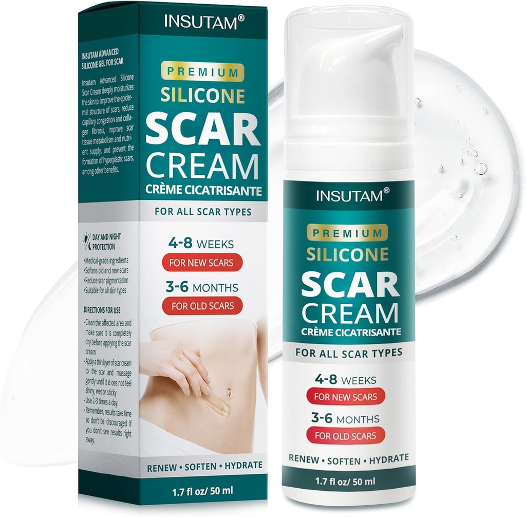 Gel per cicatrici in silicone per cicatrici cutanee: Gel per la rimozione delle cicatrici 1.7 Oz (50 G) - Per uomini e donne invecchiati 20-45 che sono disagiati dalle cicatrici-ridurre le cicatrici causate dalla chirurgia, dalle ustioni o dalle scale - Usa Day|Night