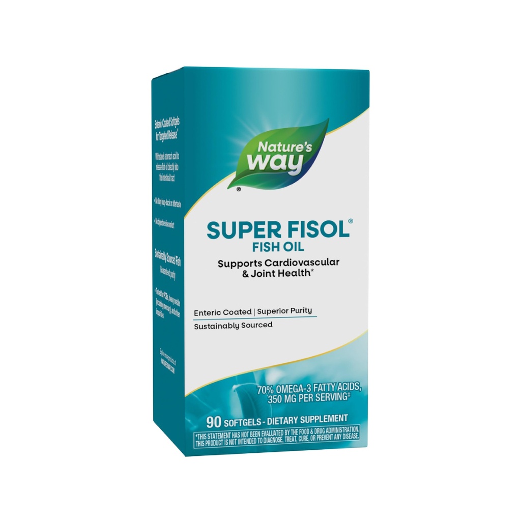 Super Fisol Fish Oil, Enteric Coated, Supporta la salute cardiovascolare e congiunta*, Mega Potency Omega-3s, 90 Softgels (Packaging May Vary)
