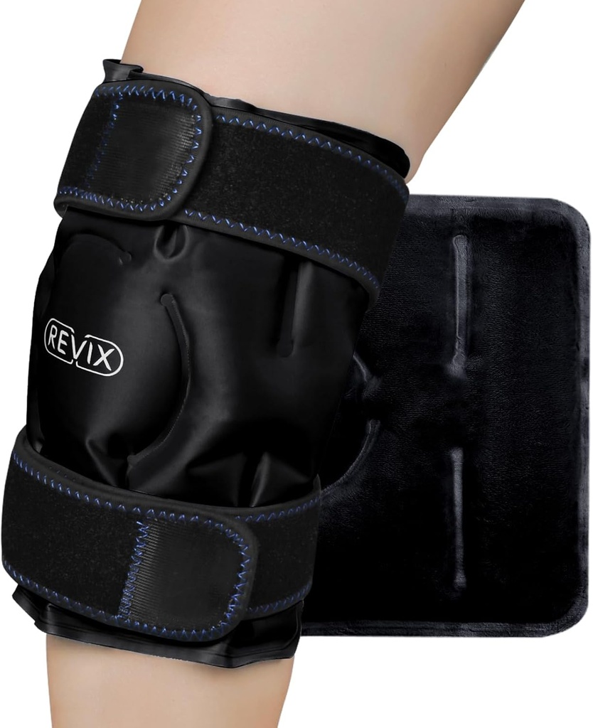 REVIX Ice Wrap for Knee Discomfort, Riutilizzabile intreccio del ghiaccio del ginocchio con la terapia di compressione fredda per il mal di muscolo, promuove il recupero post-allenamento, morbido Plush Lining, nero