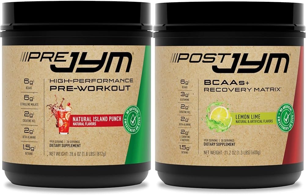 JYM Pre Workout, Post Workout e BCAA Muscle Building Supplements Bundle con Pre JYM Powder, Post JYM Active Matrix, 30 Serve Ogni