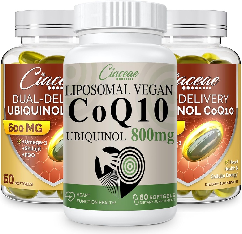 Liposomal CoQ10 800mg 1PCS Bundle con Ubiquinol CoQ10 600 MG Softgels con Omega-3 & Shilajit & PQQ 2PCS