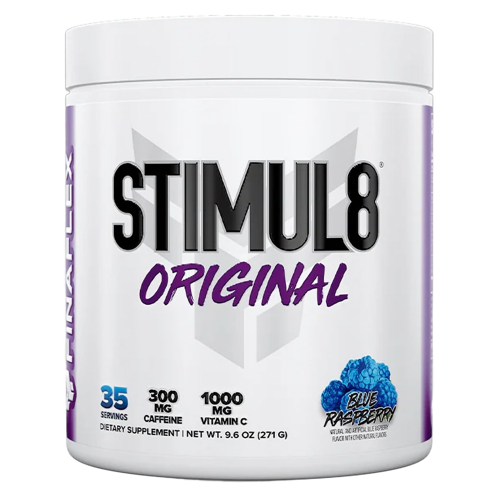 FINAFLEX STIMUL8 Pre-Workout originale, Blue Raspberry - Energy, Strength & Endurance for Men & Women - con Caffeina, Beta-Alanine & Vitamina C - 35 Serve