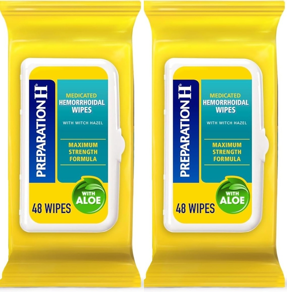 Preparazione H Wipes emorroidi fluidi con lunetta per l'irritazione della pelle - 48 conte (pacchetto di 2)