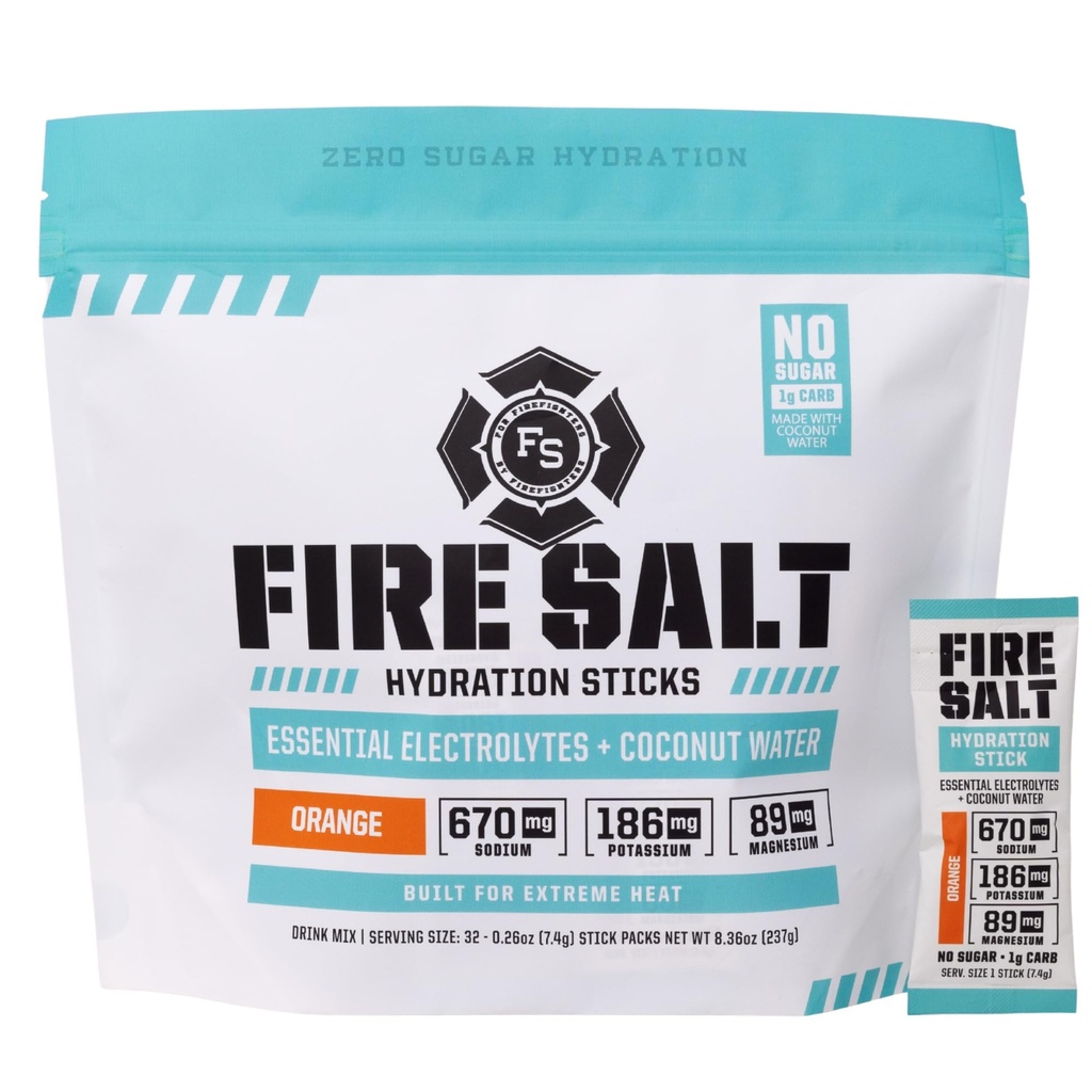 Bastoncini di idratazione del sale da fuoco, elettroliti e acqua di cocco, miscela di bevanda di idratazione con magnesio, potassio e sodio, zucchero zero, servizio singolo sui pacchetti di go, Vegan, aroma d'arancia, 32 conte