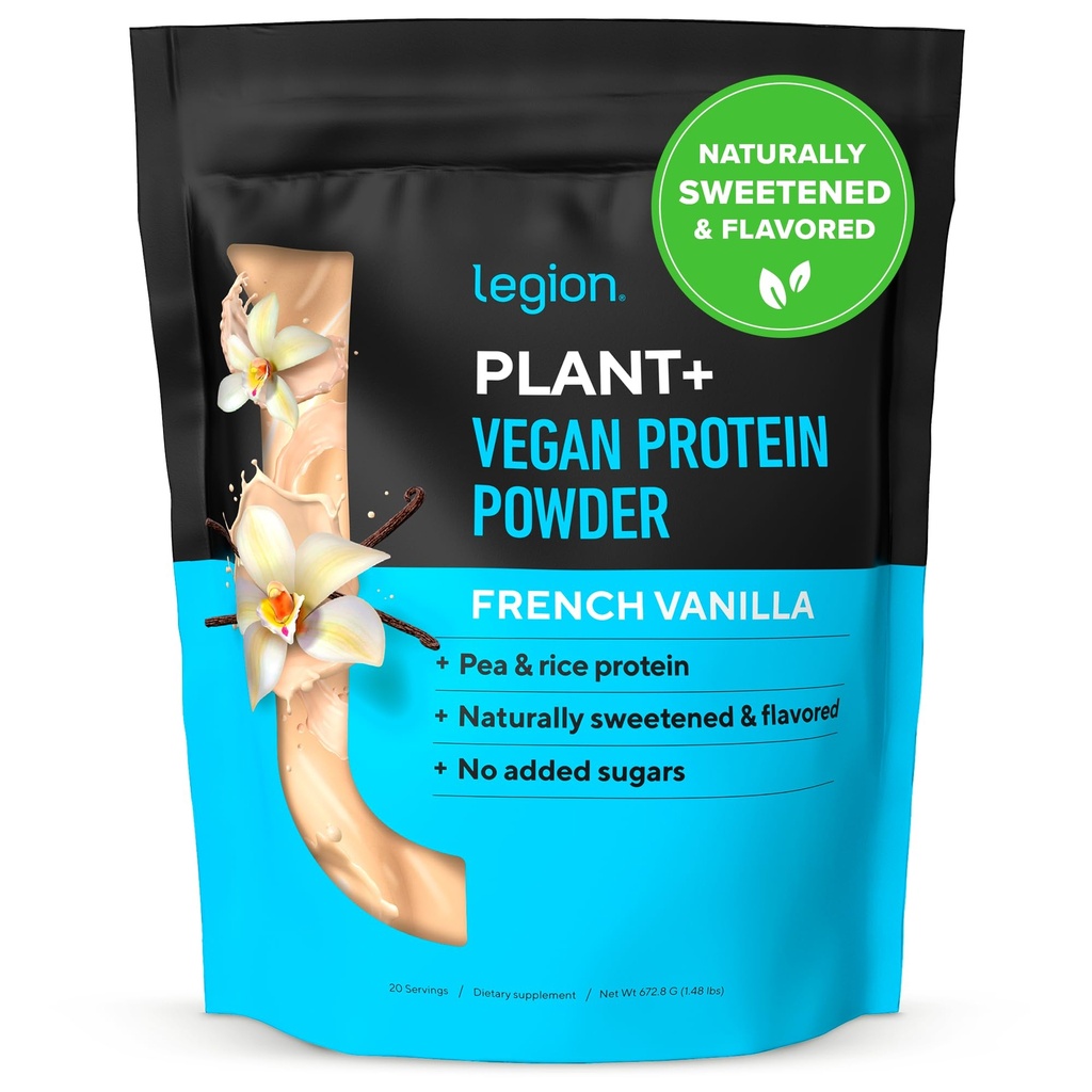 LEGION Plant+ Vegan Protein Powder, Vanilla - Rice e Pea, Plant Based Protein Blend. Gluten Free, OGM Free, Aromatizzato e Aroma, 20 Serve (Vanilla)