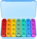Organizzatore di pillole settimanali, Caso di scatola di pillole di viaggio (7-Giorno / 4-Times-A-Day) con grandi scomparti per tenere un sacco di oli di pesce, Vitamine, Dispenser notturno di farmaci del pomeriggio (blu)