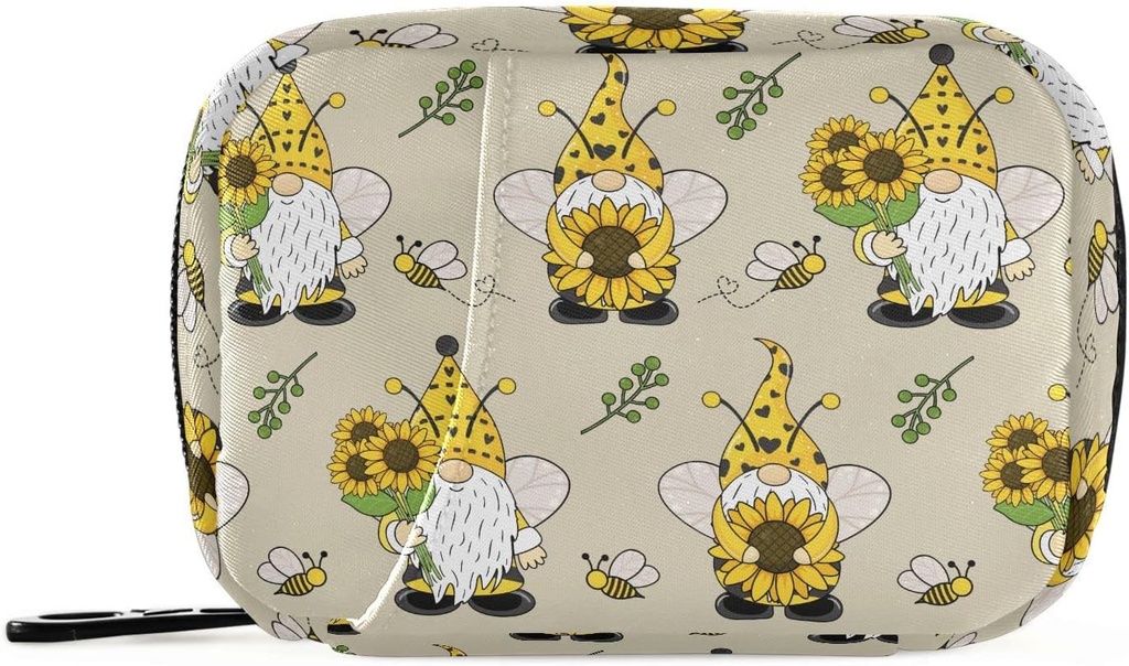 Gnome Bees Pill Box 7 giorno Pill Case Travel Pill Organizer Bag con Zipper Portable Weekly Vitamin Medicine Supplemento Holder Pouch Bag