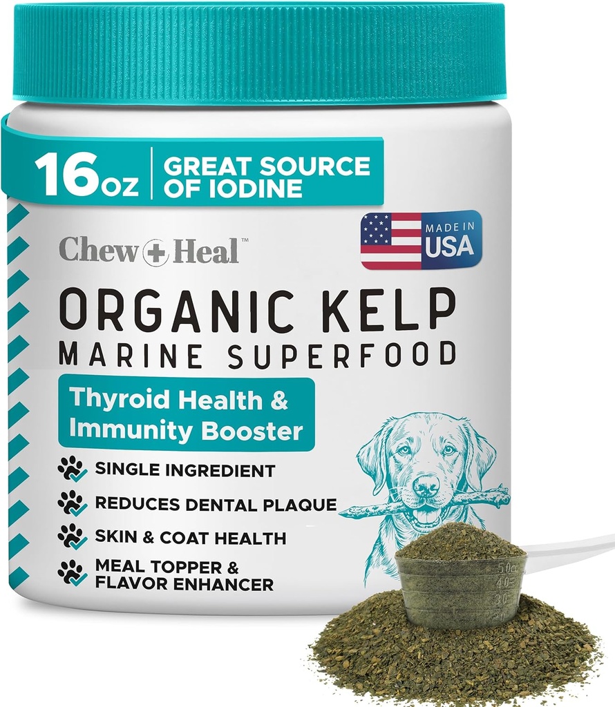 Kelp Supplemento per cani - 16 once di Kelp Powder Granules con 5cc Spoon - Buono per la funzione tiroide sana, Ridurre la placca dentale e la salute della pelle - Made in the USA