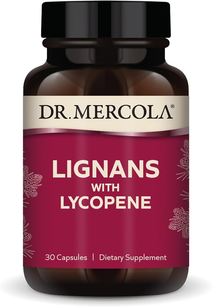 Dr. Mercola Lignans con supplemento di licopene, 30 Serve (30 capsule), Non OGM, Soia Libero, Senza glutine