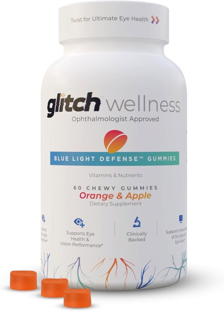 Gummie Glitch per gli occhi secchi Blue Light Defense – Vegan, Zucchero Zeaxantina e Lutein Gummies per Occhi Supplemento per Adulti e Senior (60 Conte - 1 Bottiglia)