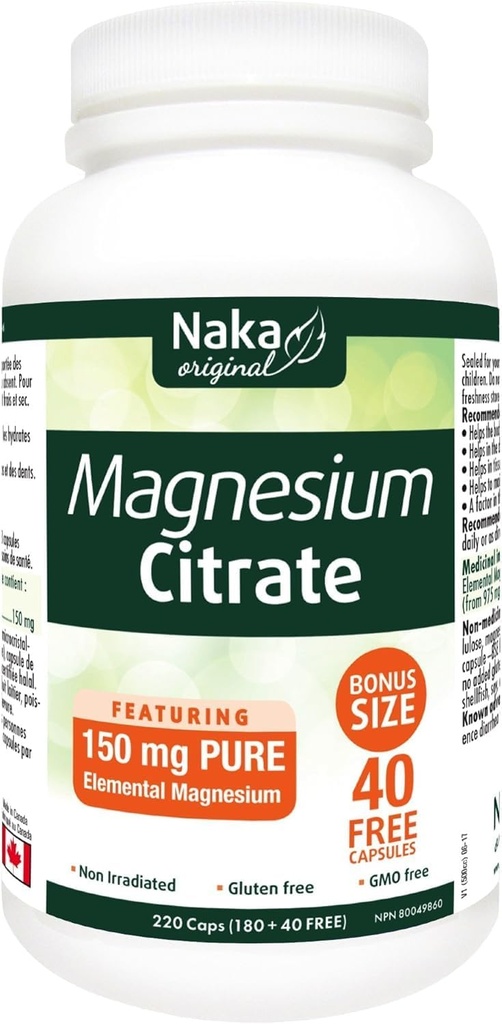 Citrato di magnesio di Naka, 220 capsule