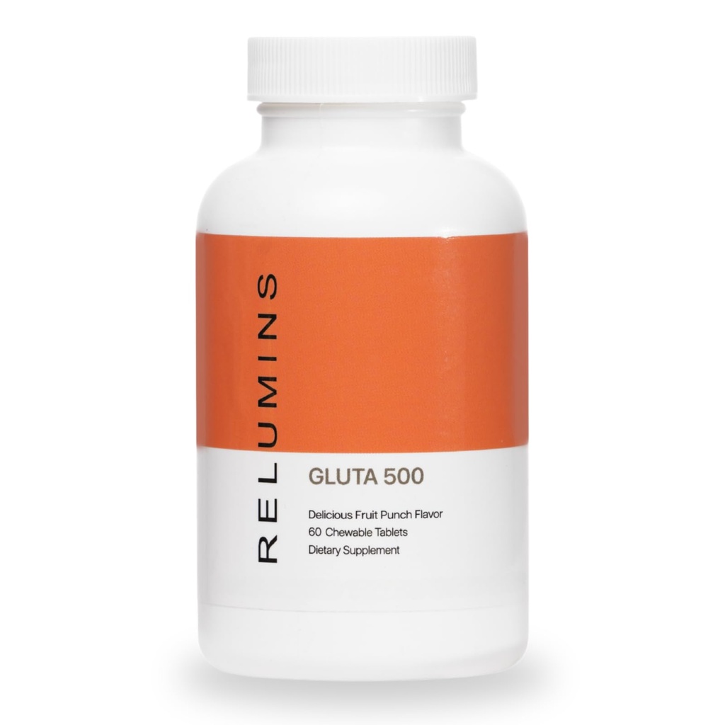 Rilievi Gluta 500 compresse masticabili con Glutathione, Acido ialuronico, Vitamina C, Biotin & Collagen – Supporta Tono & Glow – Frutta Punch Flavor – Made in USA – 60 compresse