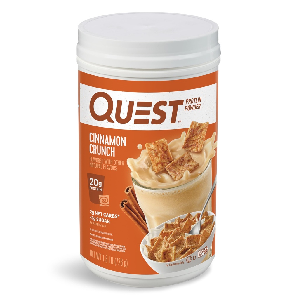 Quest Nutrition Cinnamon Crunch Protein Powder, 20g Protein, 2g Net Carb, 1g Sugar, Carbo basso, Gluten Free, 1.6 Pound, 24 Serve