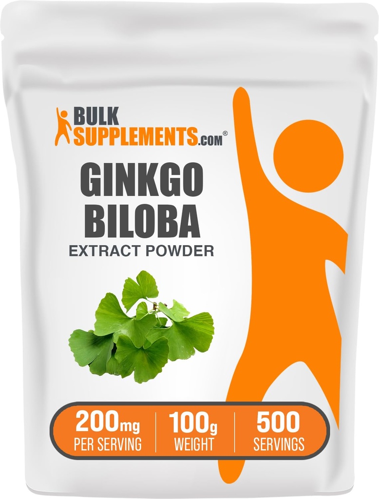 BulkSupplements.com Ginkgo Biloba Estratto di polvere - da Ginkgo Biloba Foglia, Sorgente antiossidante, Integratore di erbe - Gluten Free, 200mg per Serving, 100g (3,5 oz) (Pack of 1)
