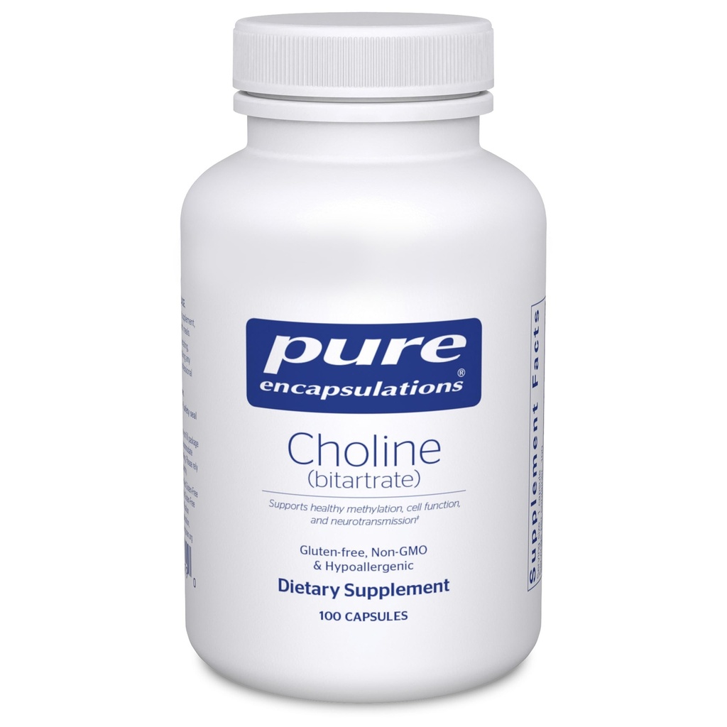 Pure Encapsulations Choline (Bitartrate) - 275 mg Choline (Bitartrate) - Supporta la metilazione, la salute del cervello e la funzione cellulare* - Altamente biodisponibile - Vegan & Non-GMO - 100 capsule