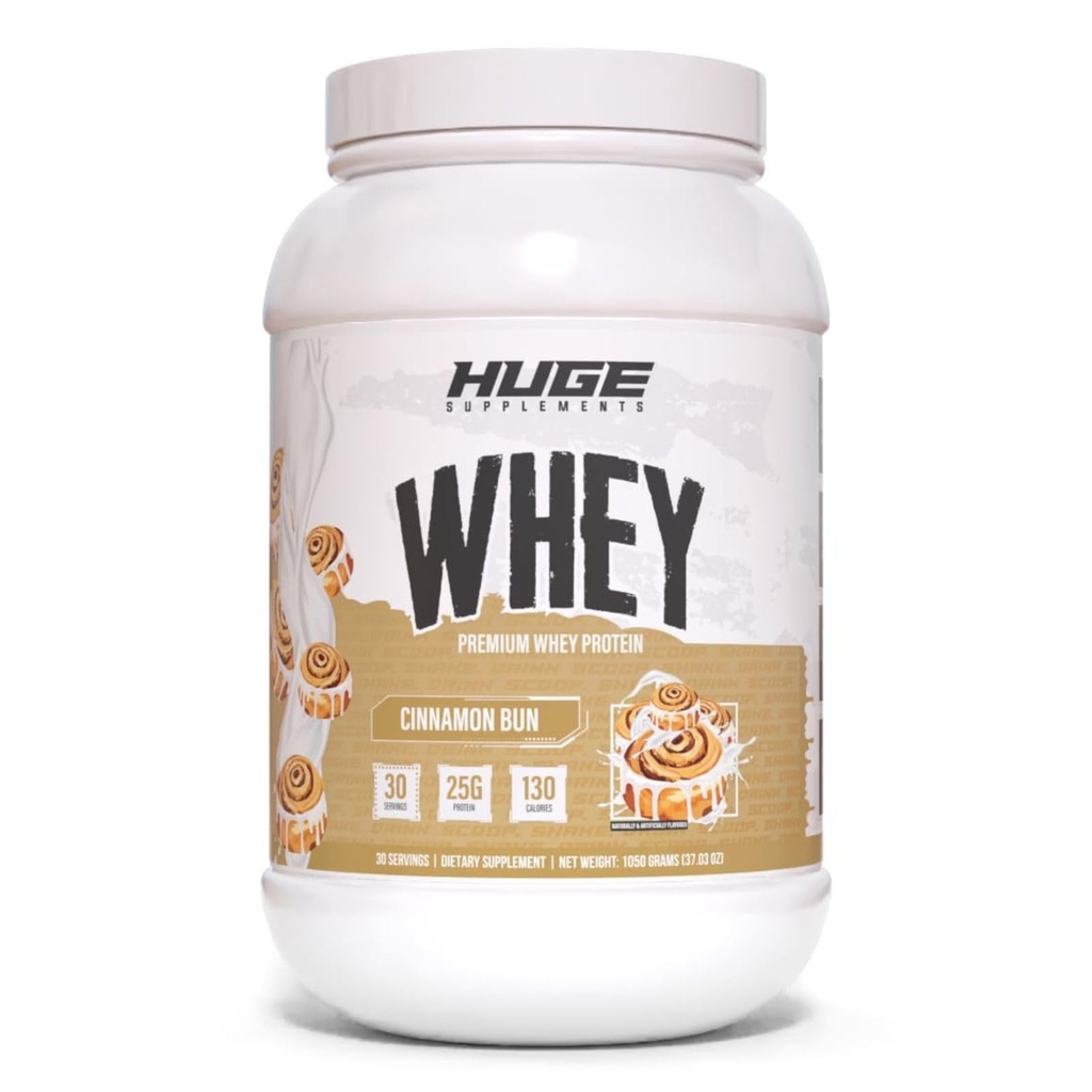 Huge Whey, polvere proteica per guadagno muscolare, 25g Protein, 12g EAA, supporta la crescita del muscolo, le prestazioni e il recupero (cinnamon Bun, 30 Servings)