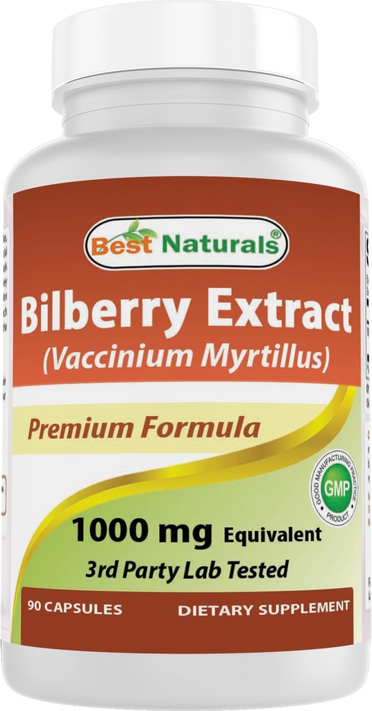 Best Naturals Bilberry Extract 1000mg Capsule (non OGM) Supporta una visione sana, 90 Count