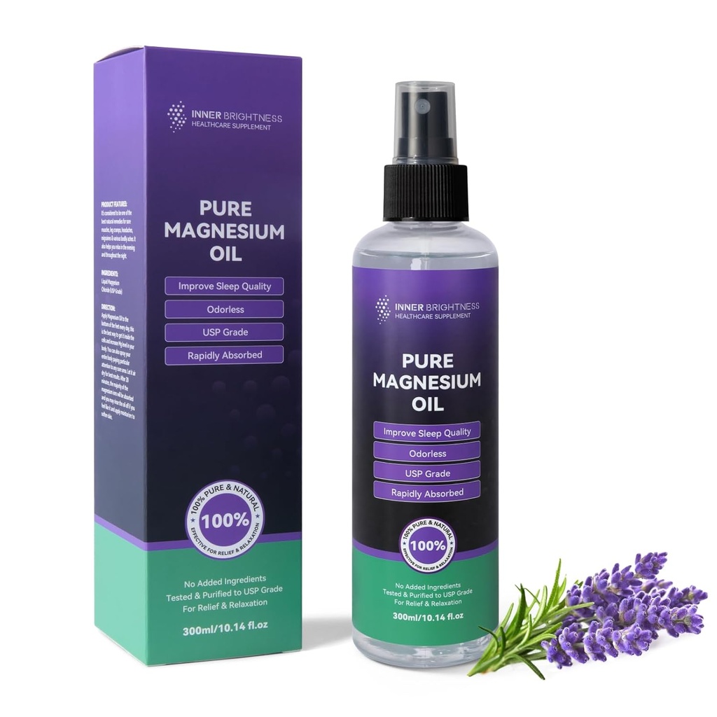Olio di Magnesio per i piedi e sonno, Pure Magnesium Spray di Magnesio Naturale Organico Spray di Magnesio - USP Grade Magnesio Supplemento - Big 10oz, 100% Naturale & Pure per la salute della pelle e del muscolo