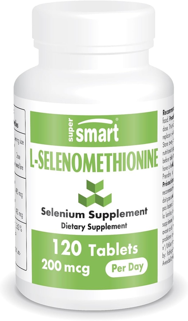 SuperSmart - L-Selenomethionine 200mcg al giorno (integratore di selenio) - Alto assorbimento - Trace Minerale essenziale | Non-OGM & Gluten Free - 120 compresse