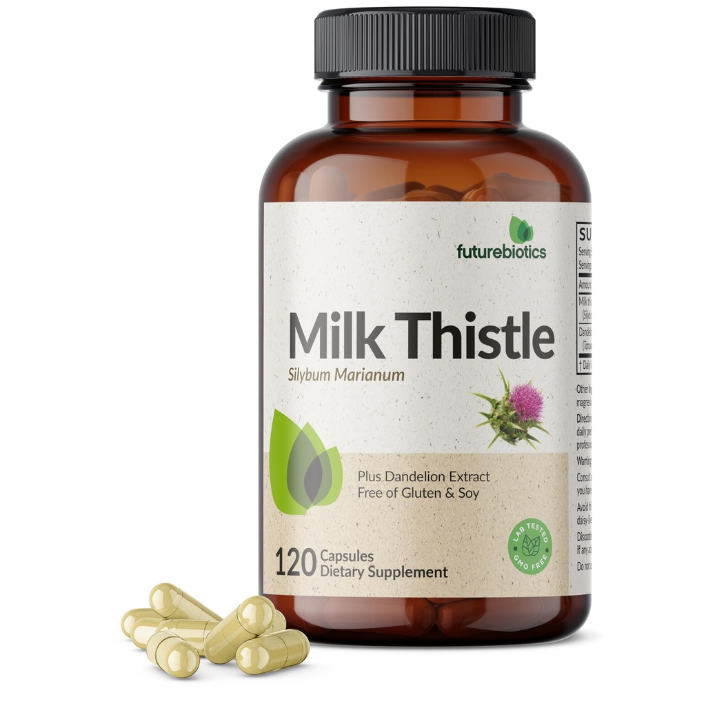 Futurebiotics Latte Thistle Silymarin Marianum & Dandelion Extract Liver Health Support, Supporto antiossidante, Detox, 120 capsule