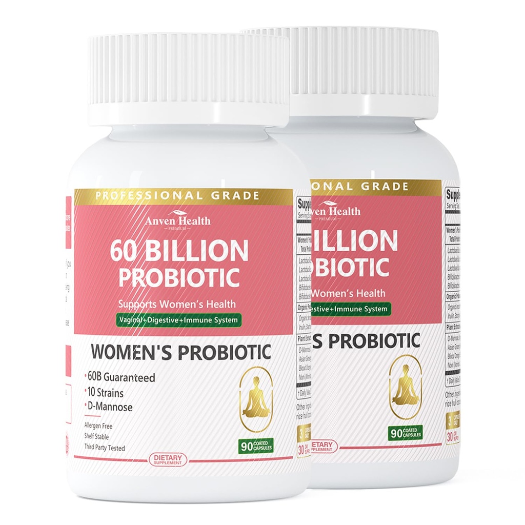 Probiotici e prebiotici per le donne pH Balance & Digestione - 60 miliardi di Probiotici vaginali con mirtillo & D-Mannose per Gut, urinario, salute immunitaria, Vegan & Non OGM | 180 capsule