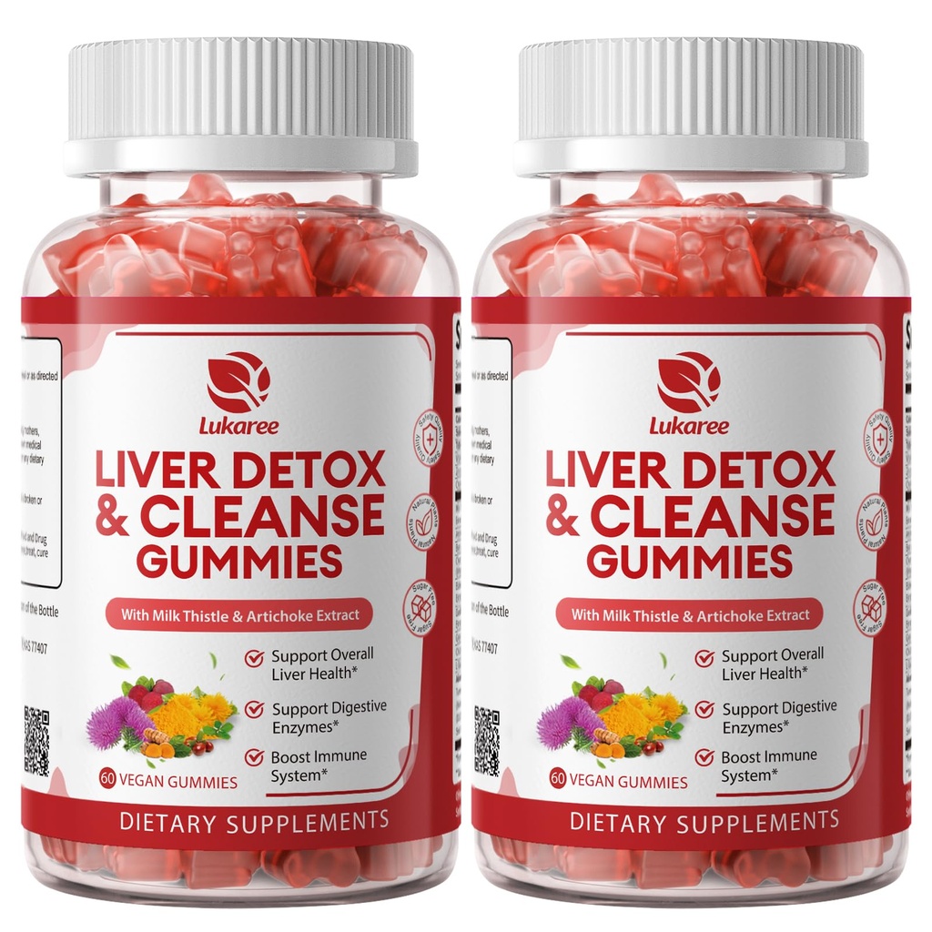 2 Pack Lukaree Liver Cleanse Detox & Repair Gummies | Zucchero-Free Milk Thistle Supplement w/Artichok & L-Glutathione - Supporto per fegato di erbe ultra-concentrato per uomini e donne -Vegan,60 Conte