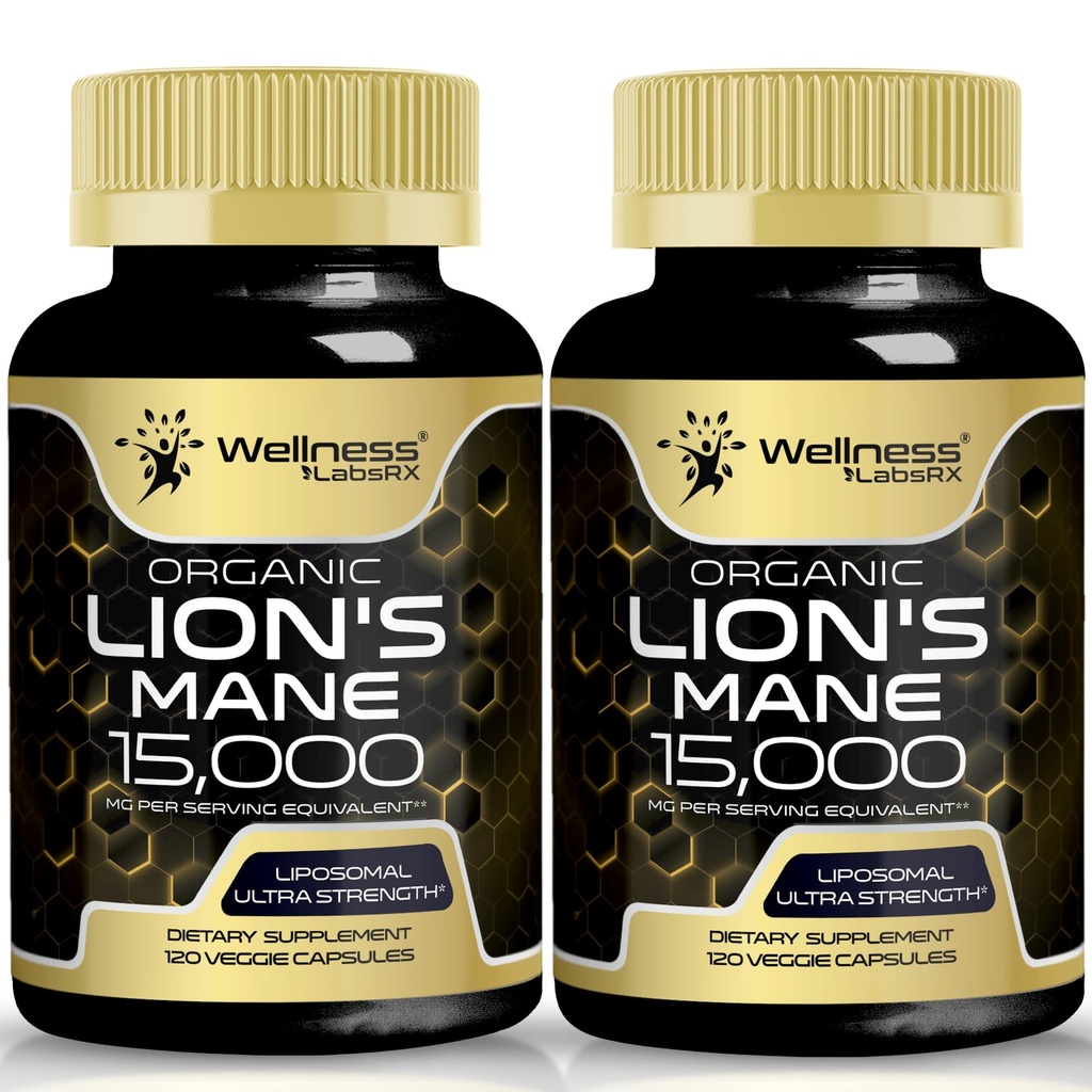 Leoni Mane Supplemento capsule - 120 Conte - Mushroom Supplement, Brain Supplements for Memory and Focus, Lion's Mane Mushroom Capsules - Cognitive & Immune Support, Focus Supplement - 2 Pack
