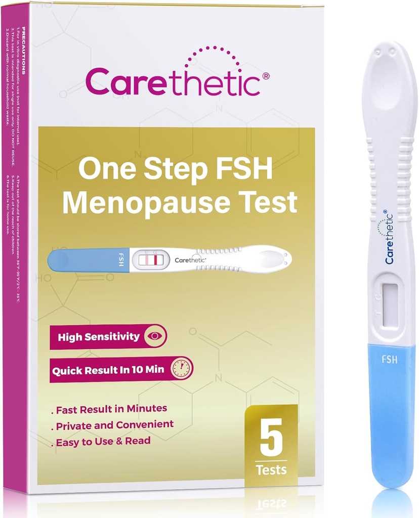 [5 Pack] Carethetic FSH Menopause Test Kit - Midstream at-Home Menopause Test, Rilevazione FSH ad alta sensibilità per il monitoraggio della perimenopausa e fertilità